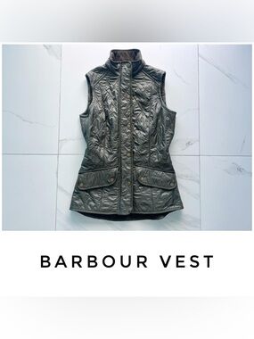 Barbour vest size 4 Calvary Gilet quilted fleece green olive